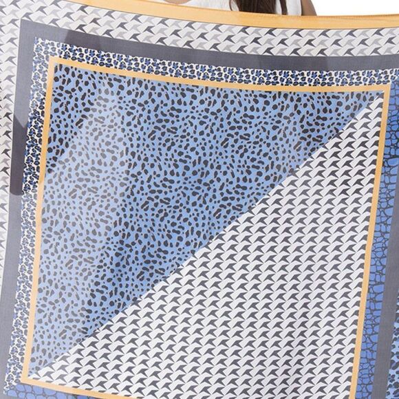 Multi Pattern Scarf Blue and Golden - Picture 3 of 3